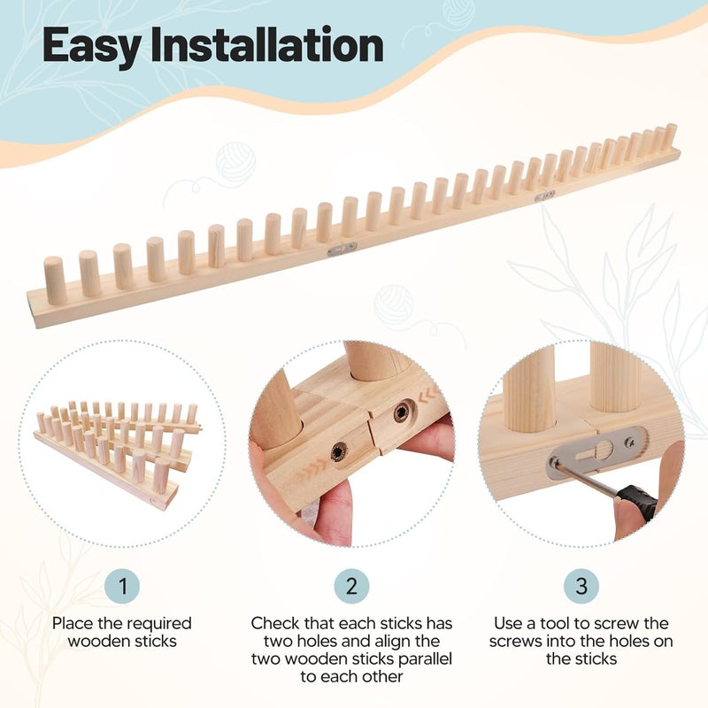 Badiman Wooden Knitting Loom Kit with Installation Tools, Adjustable DIY Crafting Home Decor Easy Assembly Reusable Wooden Peg Frame Beginner Friendly Gift, B - Image 3